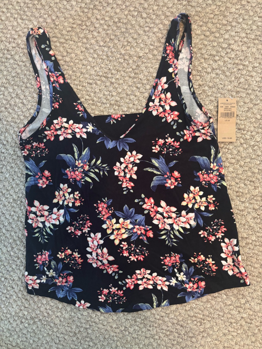 American Eagle Outfitters Black Floral Crop Tank